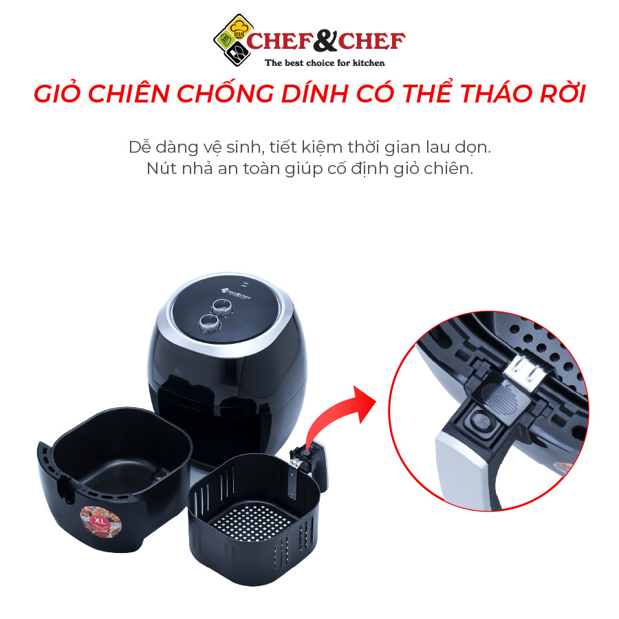 Nồi chiên không dầu Chef &amp; chef 7.7l (YJ – 707) đảo nhiệt 360 độ giúp thực phẩm chín đều - Hàng Chính Hãng