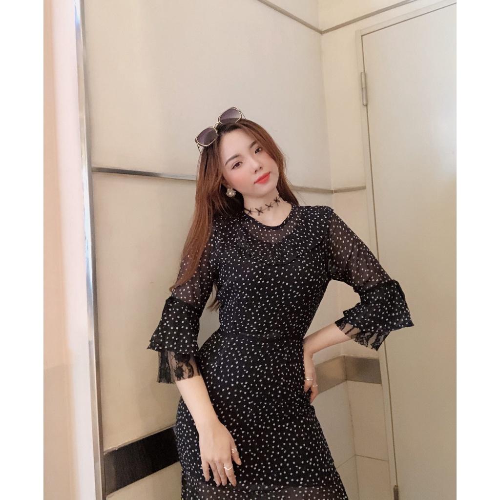 Đầm Xòe Chấm Bi Phối Ren Hàng Thiết Kế Cực Sang Trọng - BY1137
