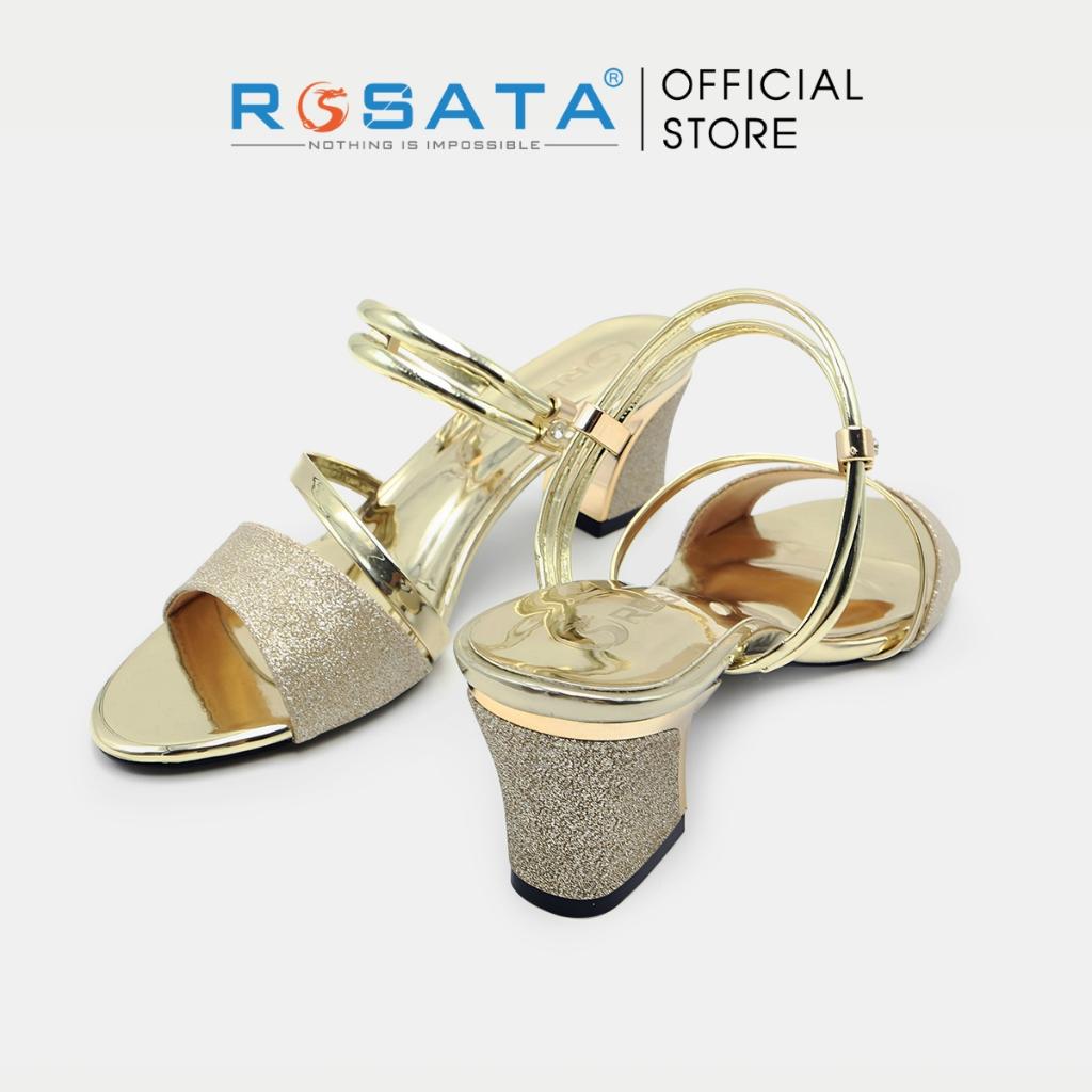 Giày sandal cao gót nữ ROSATA RO539 xỏ ngón mũi tròn quai ngang kim tuyến gót vuông cao 5cm xuất xứ Việt Nam - Gold, Gold