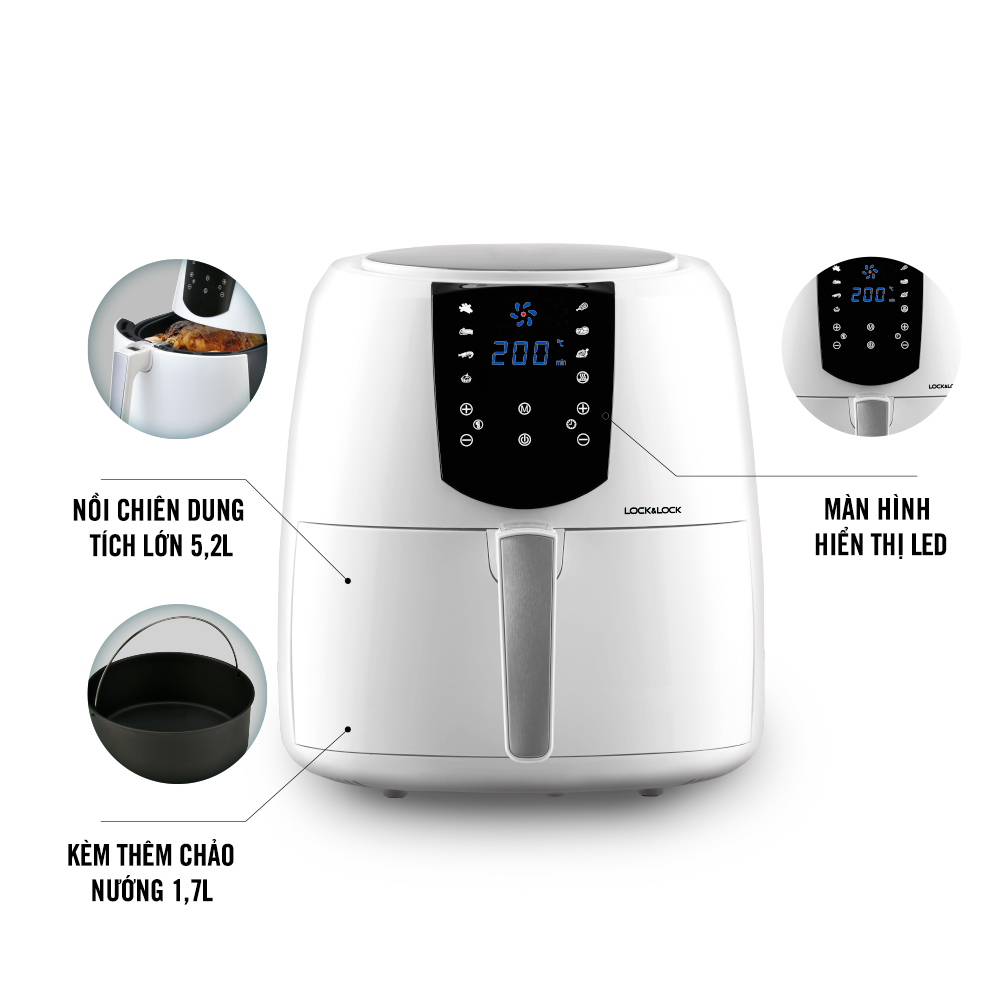 Nồi Chiên Không Dầu Lock&amp;Lock EJF357WHT (5.2 Lít) - Hàng Chính Hãng