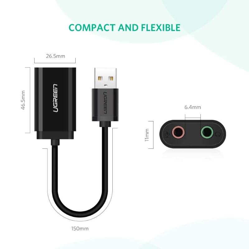 Ugreen UG30724US205TK 15CM màu Đen Bộ chuyển USB 2.0 sang Loa + MIC chuẩn 3.5mm - HÀNG CHÍNH HÃNG