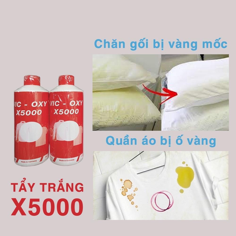 Thuốc tẩy trắng quần áo Vic oxy X5000, Không làm mỏng vải quần áo, không hại da tay, phai màu quần áo, dày dép