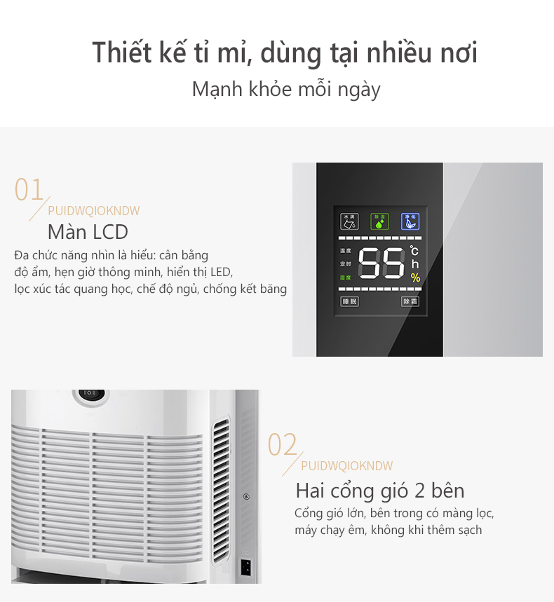 Máy hút ẩm nhỏ gọn dùng cho phòng ngủ Hút đi không khí ẩm trả lại sự khô ráo cho phòng ngủ vận hành êm tiếng ồn cực thấp