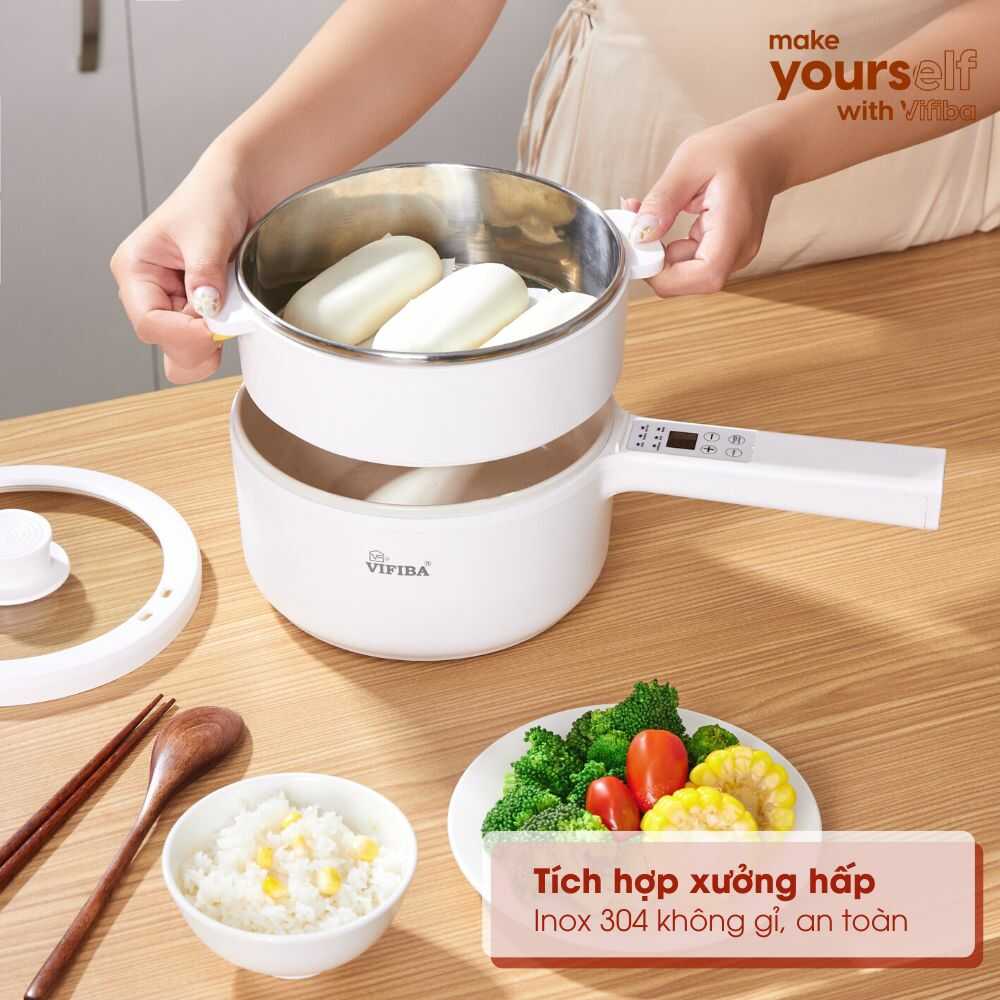 Nồi lẩu điện đa năng cao cấp 6IN1 chống dính kèm xửng hấp Homea2z, nồi hấp điện, chảo điện thông minh 2 tầng siêu tốc