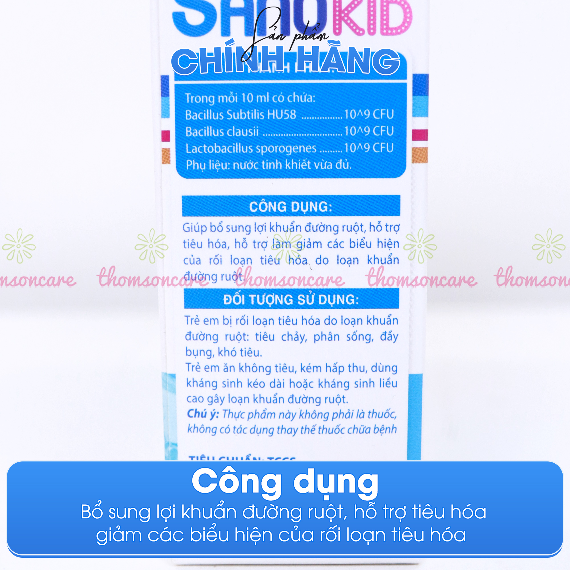 Men vi sinh Sanokid - Bổ sung lợi khuẩn đường ruột, ngăn ngừa tình trạng tiêu chảy, phân sống - Hộp 20 ống x 10ml Thomsoncare