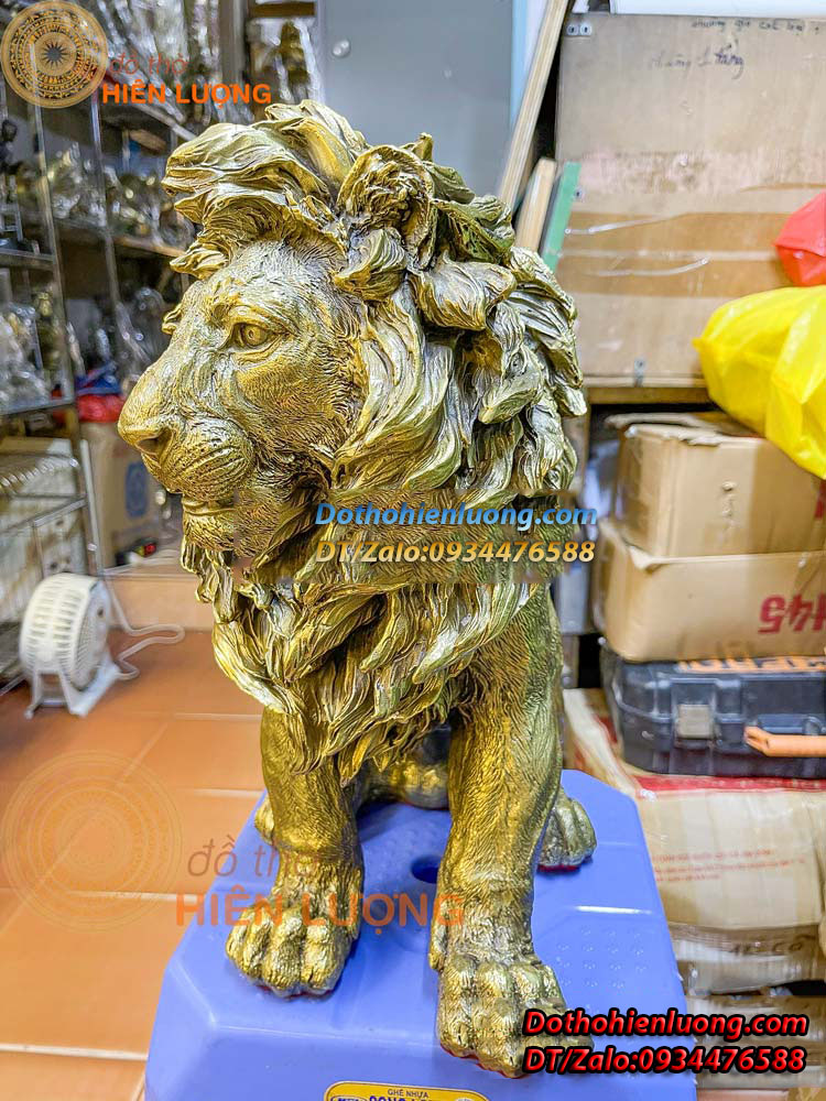 Tượng Sư Tử Ngồi Bằng Đồng Vàng Nguyên Chất Cỡ Lớn Kích Thước 30x25x40cm - Đồ Thờ Hiên Lượng