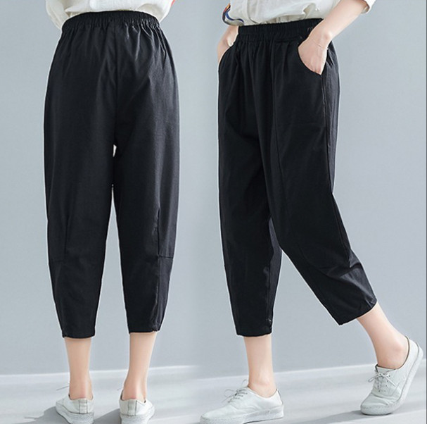 Quần Baggy đũi nữ Đũi Viết thiết kế lưng thun ống lửng QT40