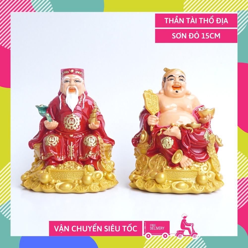 Tượng thờ Tài Địa Thần Tài Thổ Địa sơn đỏ đế vàng - Cao 15cm