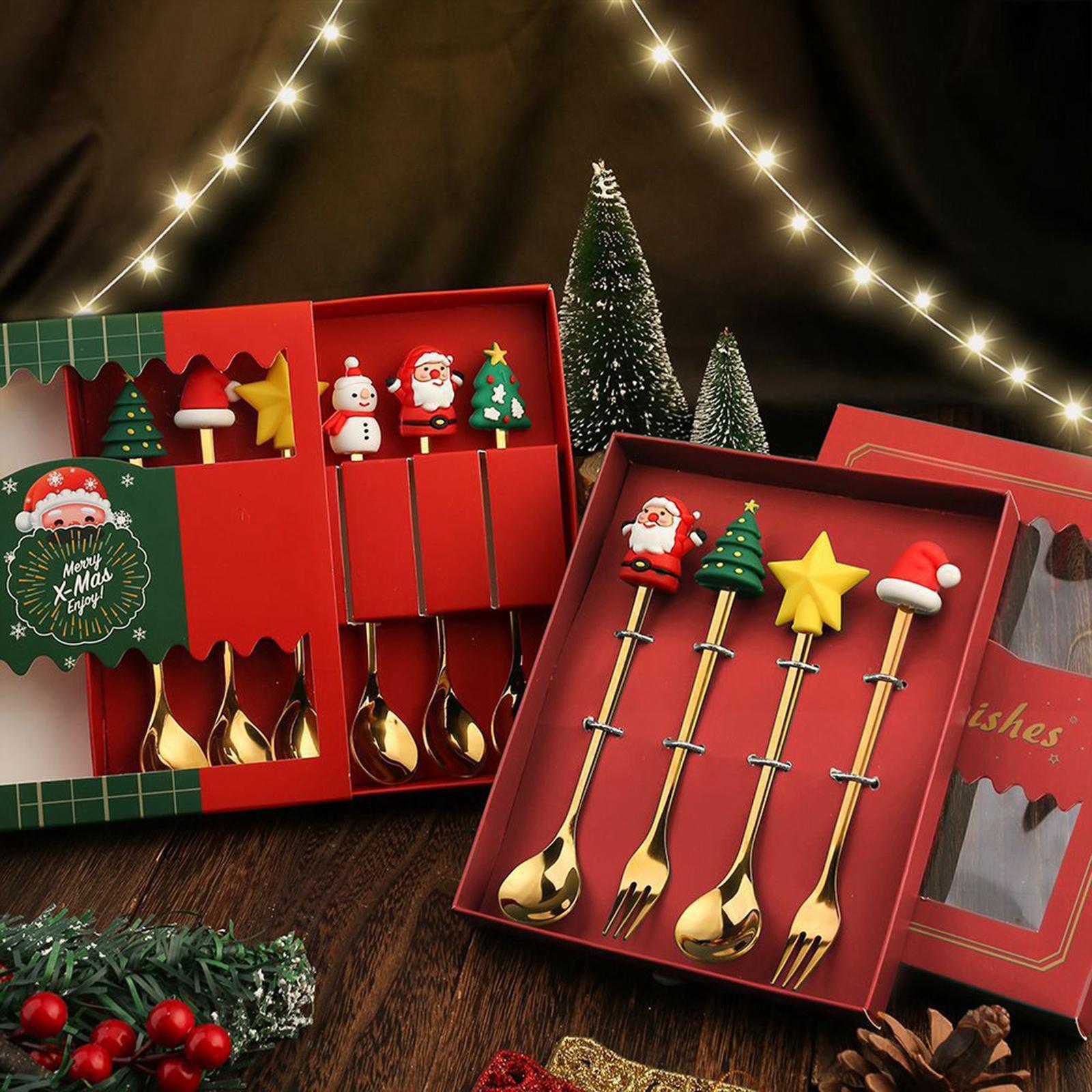 4Pcs Reusable Coffee Stirring Spoon ,Tea Spoons ,decorations Soup Dessert Spoon ,Christmas Coffee Spoon, for Restaurant Gift Daily Use