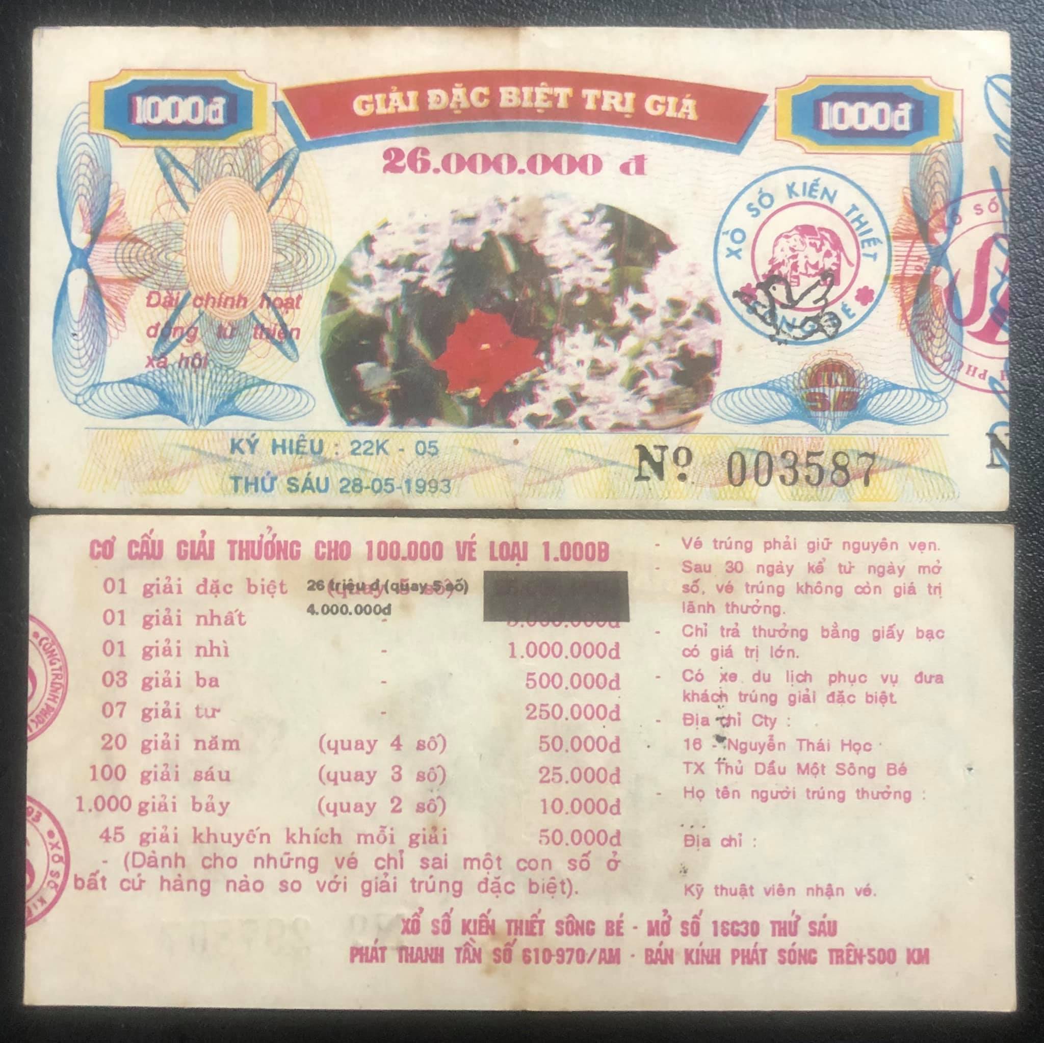 Vé số 199x tỉnh Sông Bé thời xưa sưu tầm