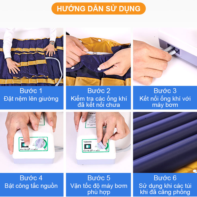 Đệm hơi chống loét, Nệm hơi chống loét NIKITA – hỗ trợ chăm sóc cá nhân, Máy bơm hoạt động êm ái, thoáng khí dễ chịu