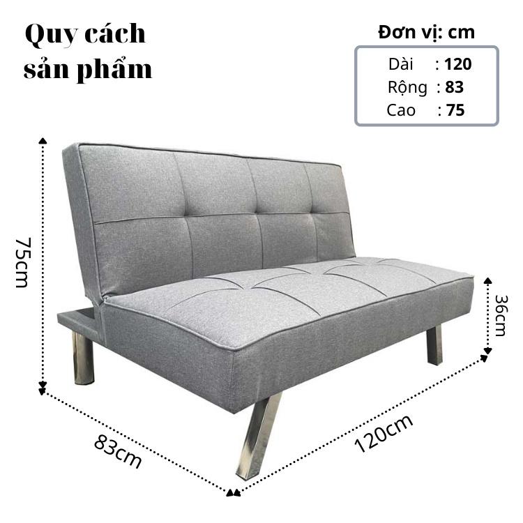 Ghế Sofa Bed mini 1m2 thông minh chất vải mịn màu xám - Giường sofa nhỏ gọn cho phòng trọ