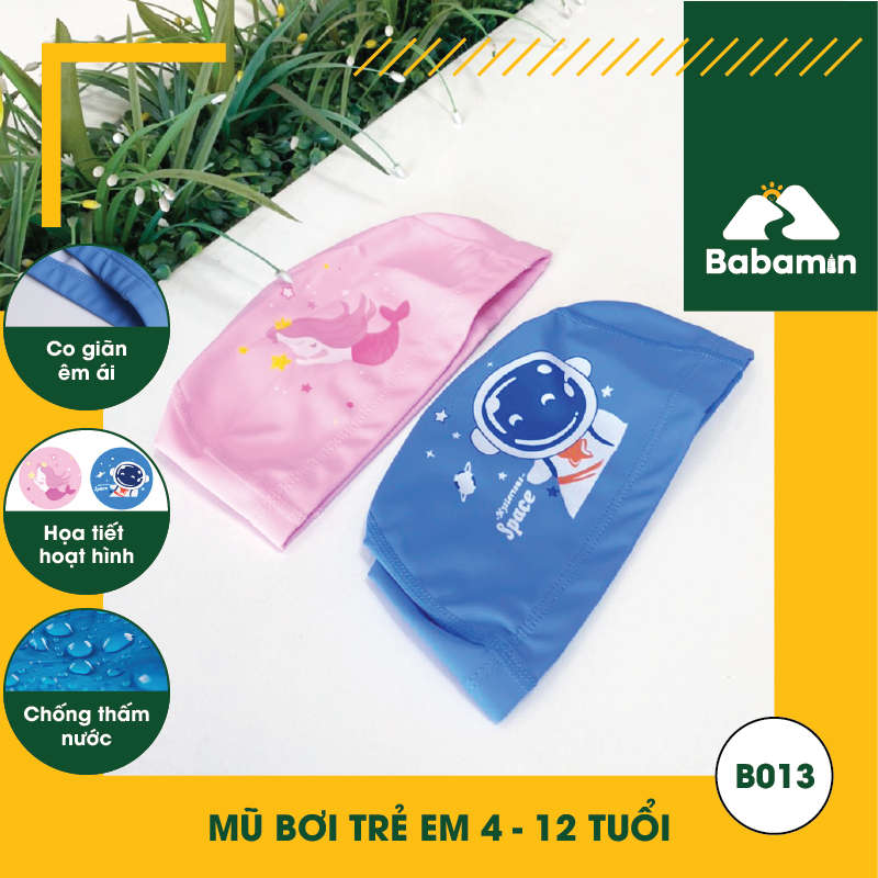 Mũ Bơi Trẻ Em 4 - 12 Tuổi, Co Giãn Êm Đầu, Chống Siết Chặc - Babamin - B013