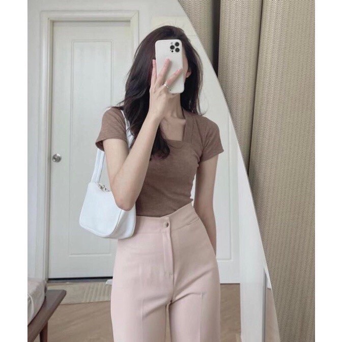 Áo Thun Cộc Tay Cổ U Ôm Body Dang Bazzic Dễ Mặc