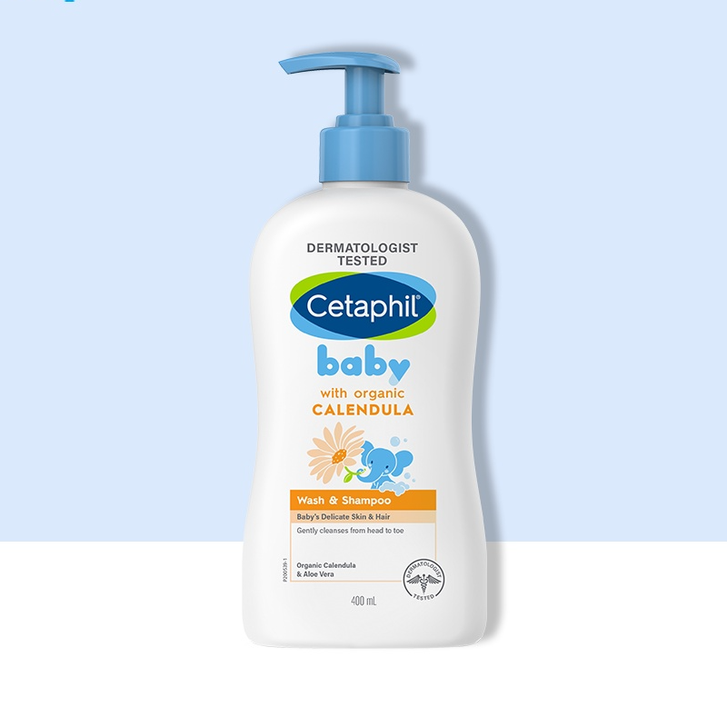 Sữa tắm gội cho bé Cetaphil Baby Wash &amp; Shampoo with Organic Calendula 400mL dưỡng chất hoa cúc