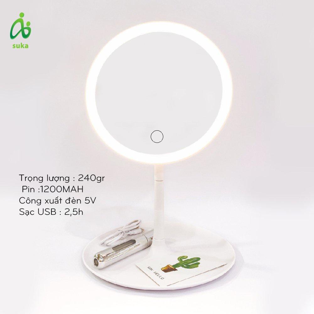 Gương để bàn-gương trang điểm đèn led hồng/trắng pastel SK