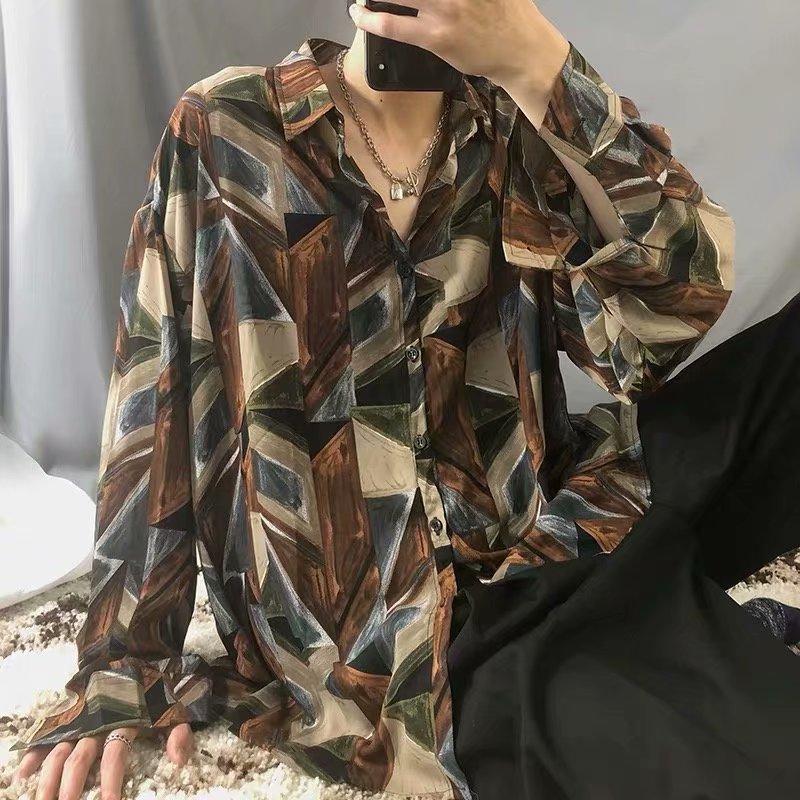 Áo Sơ Mi Nam Tay Dài Dáng Rộng In Họa Tiết Thời Trang Size M-2Xl