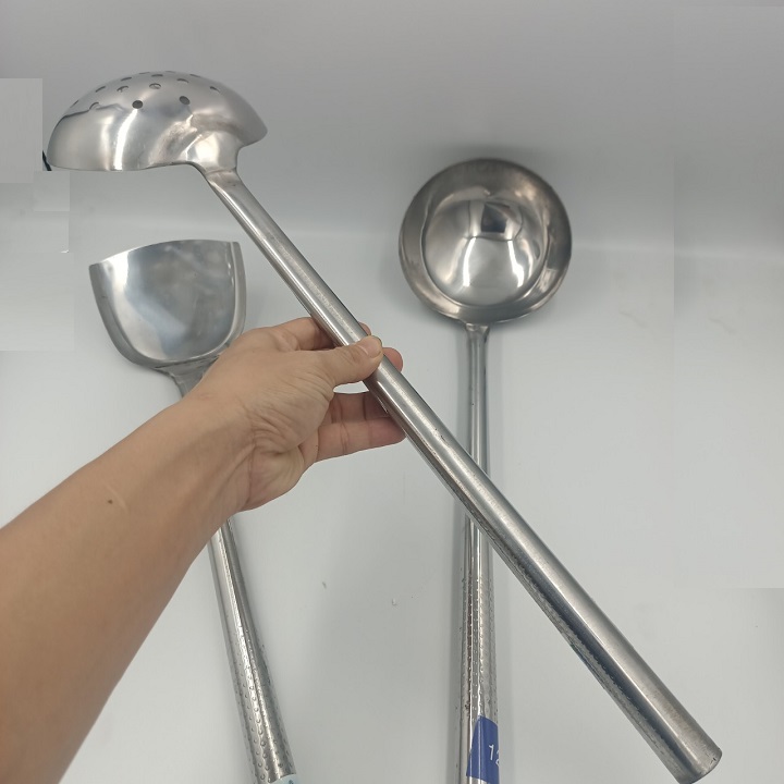 Bộ 3 muôi múc,muôi thủng ,xẻng chiên xào công nghiệp inox cao cấp