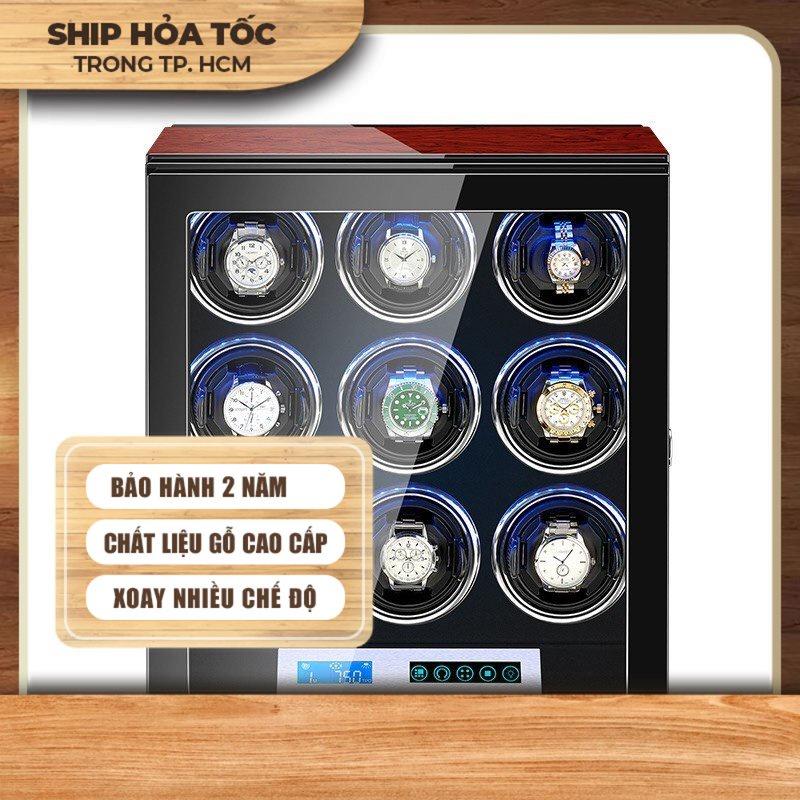 Hộp đựng đồng hồ cơ xoay 9 cái cao cấp có led 0177