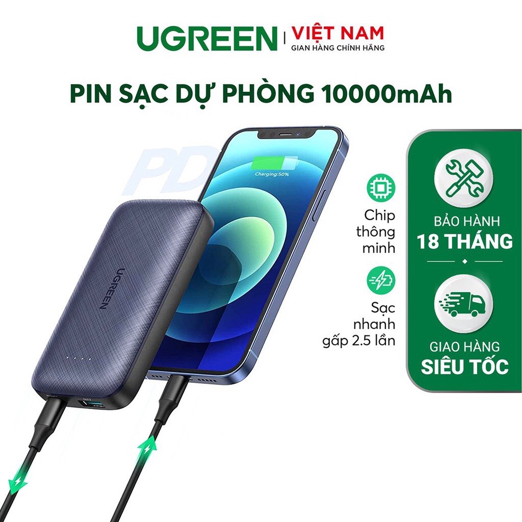 Pin Sạc Dự Phòng Mini 10000mAh UGREEN PB178 Hỗ Trợ Power Delivery + QC 3.0 - Sạc Nhanh 20W -  Nhỏ Gọn, Nhẹ Nhàng - Tích Hợp Chip Thông Minh