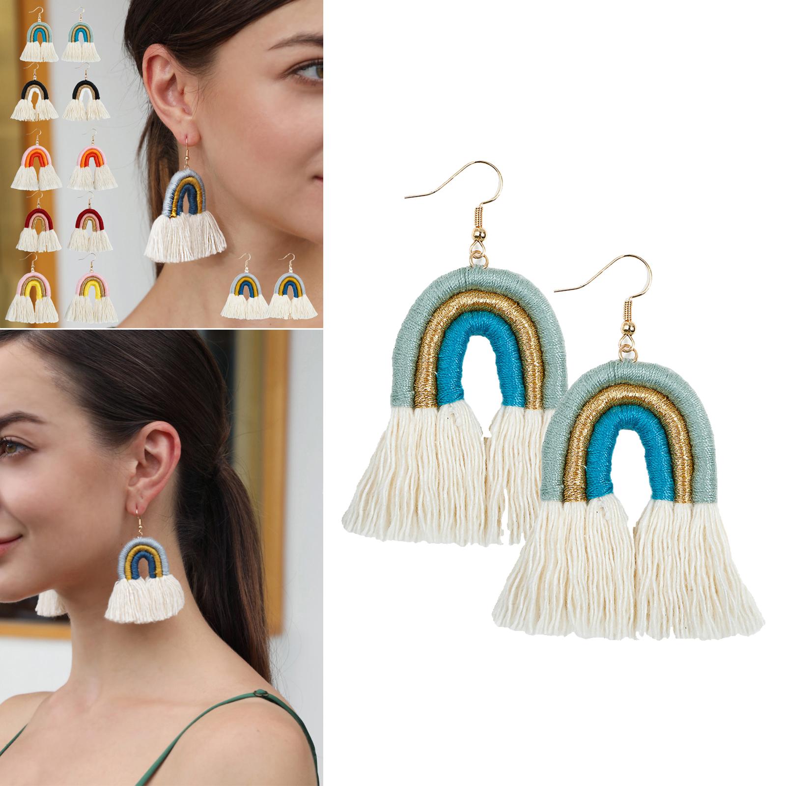 Bohemian Tassel Earrings Earrings Rainbow Shape Tassel Earrings Long Fringe Earrings for Women Girls Statement Earrings