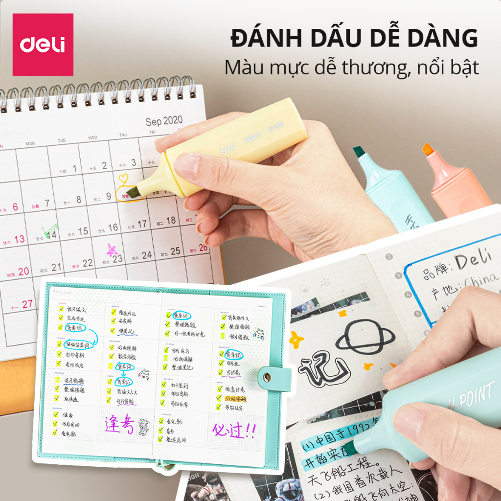 Set 6 Bút Highlight Đánh Dấu Nhớ Dòng Dạ Quang Deli Màu Pastel Phù Hợp Cho Học Sinh Văn Phòng Tiện Dụng Nhanh Khô