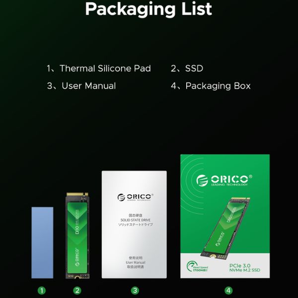 Ổ cứng SSD Orico PCIe Gen3x4 M2 NVMe - Hàng Chính Hãng