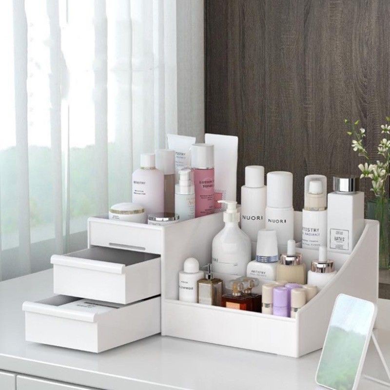 Kệ Đựng Mỹ Phẩm 3 Tầng 2 Ngăn Kéo - Hộp Đựng Đồ Trang Điểm, Makeup Bằng Nhựa Cao Cấp