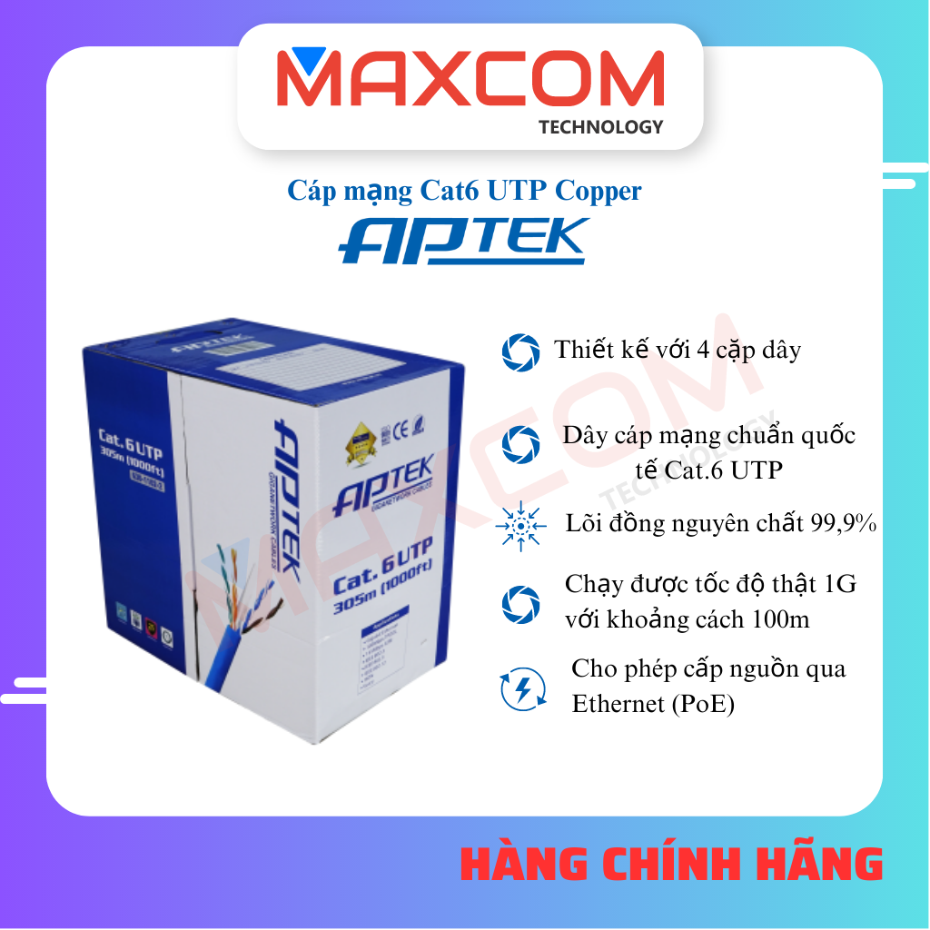 Cáp mạng APTEK CAT.6 UTP Copper - Hàng chính hãng