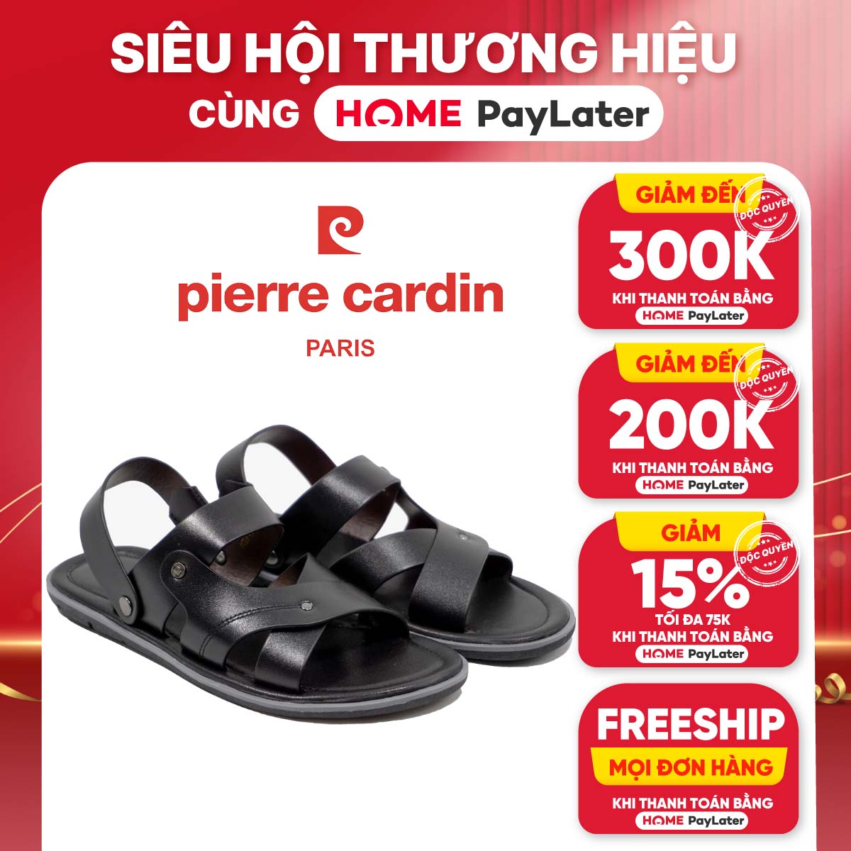 Sandal nam da bò cao cấp Pierre Cardin PCMFWL 132, thiết kế có quai hậu, dễ mang, thoải mái cả ngày dài di chuyển