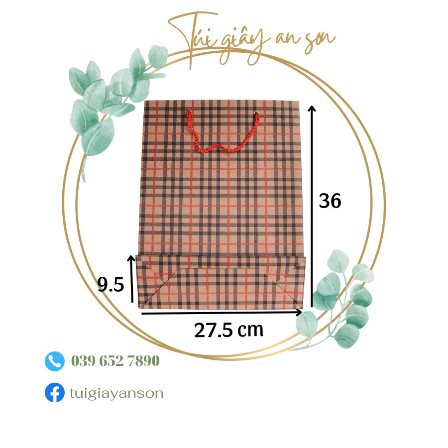 Combo10 Túi Giấy Đựng Quà Siêu Xinh Họa Tiết Kẻ Karo Đơn Giản Nhẹ Nhàng KT 27.5x9.5x36 cm