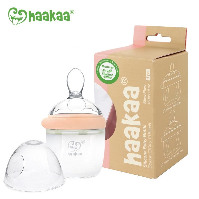 Bình thìa ăn dặm Gen.3 160ml Haakaa. Chất liệu silicone cao cấp, an toàn. Không chứa BPA, PVC và phthalate. Dễ dàng chuyển đổi thành Cốc hứng sữa, Bình sữa, Bình trữ sữa