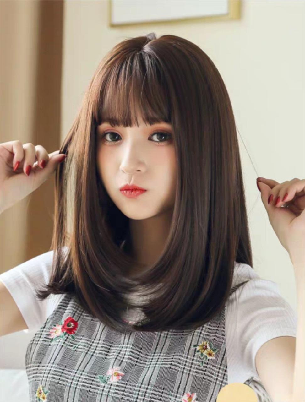 Tóc giả bộ cả đầu mái thưa, tóc giả nguyên đầu cup vai