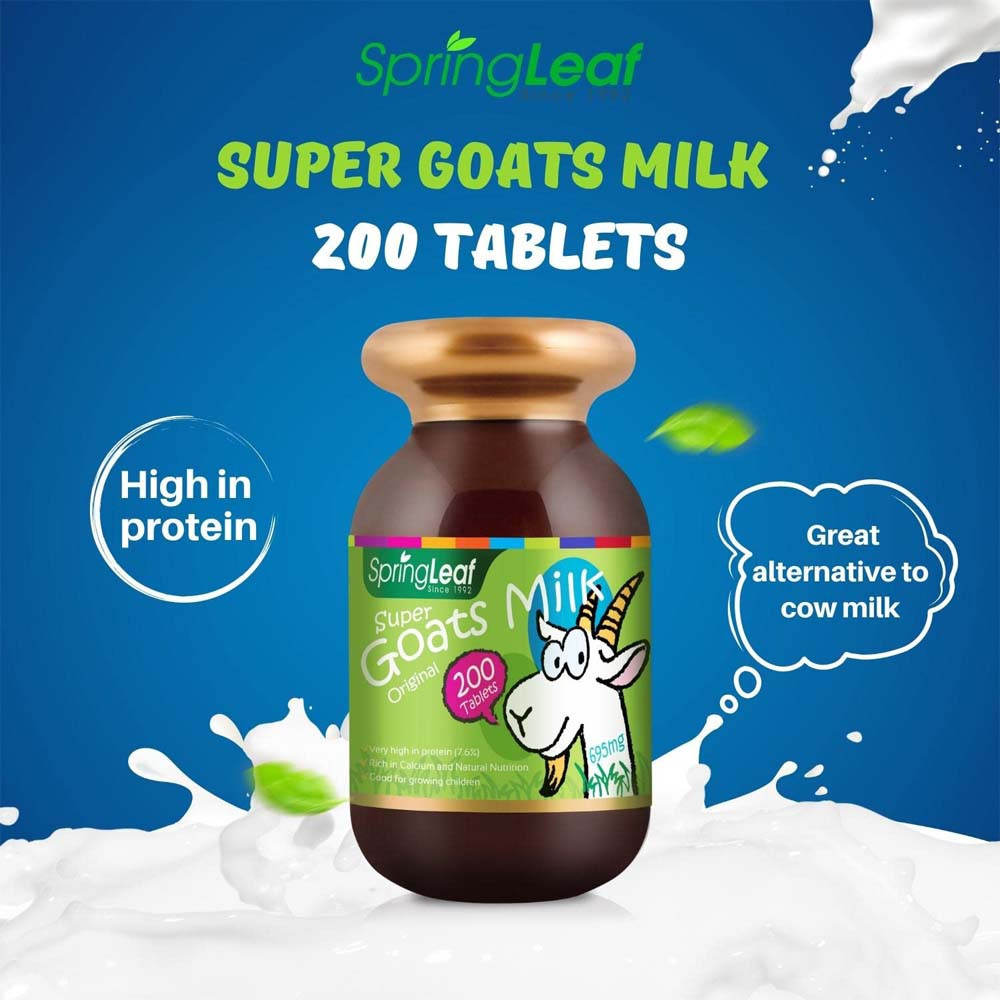 Viên nhai sữa dê cung cấp canxi, thích hợp cho người không dung nạp lactose SpringLeaf Super Goat Milk 200 viên