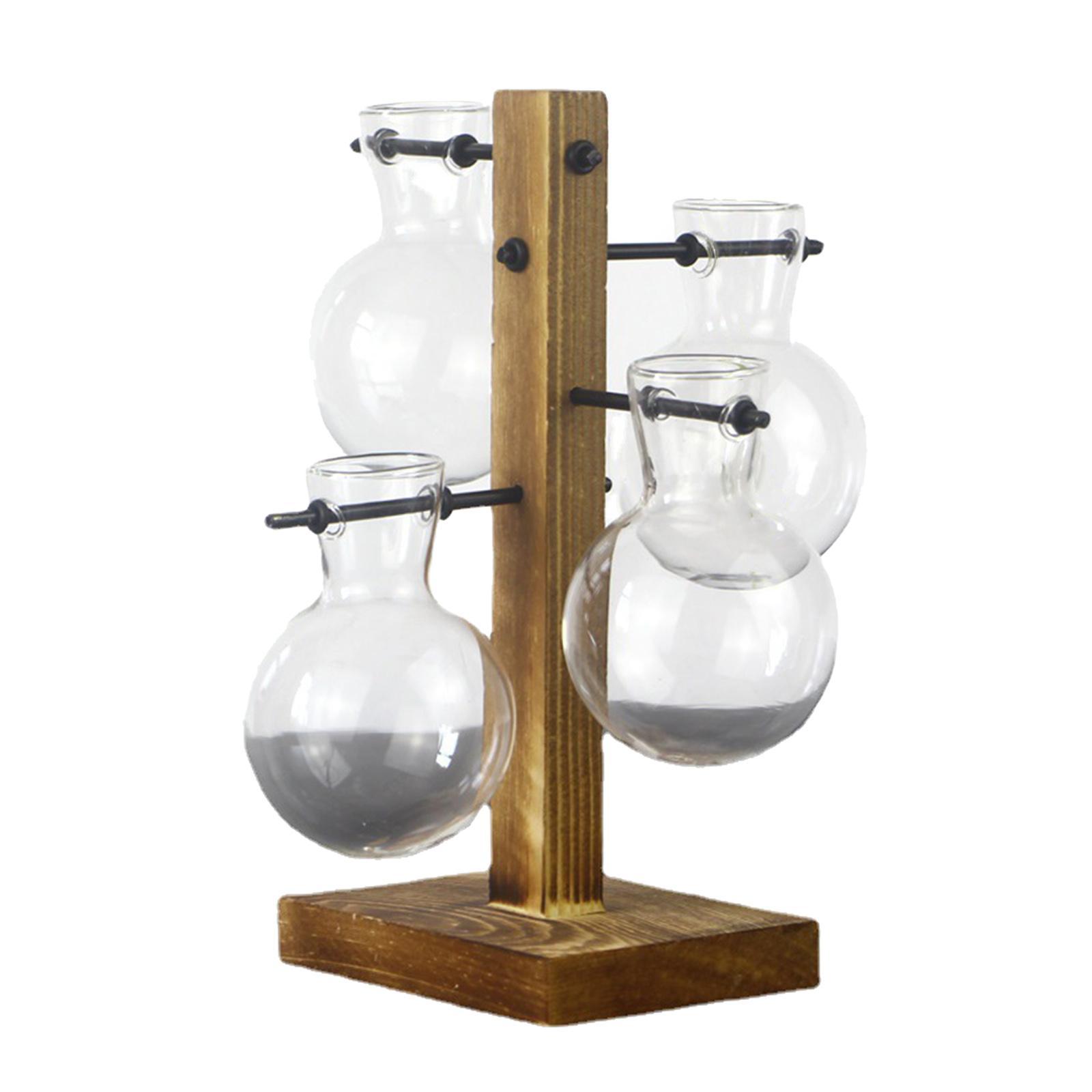 2- Test Tube Flower Bud Vase With Wooden Stand for Plants Home