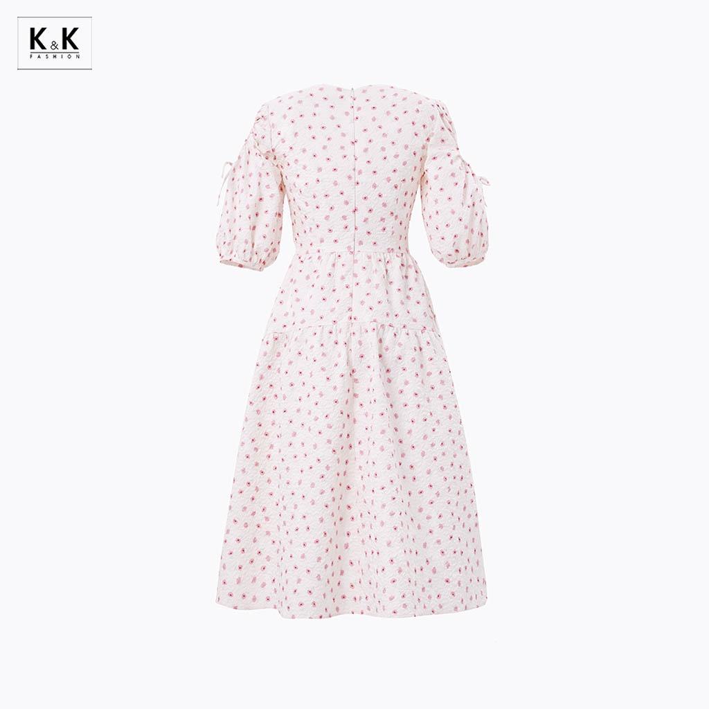 Đầm Xòe Hoa Nhí Tay Cut Out K&amp;K Fashion KK119-09 Chất Liệu Xốp 3D