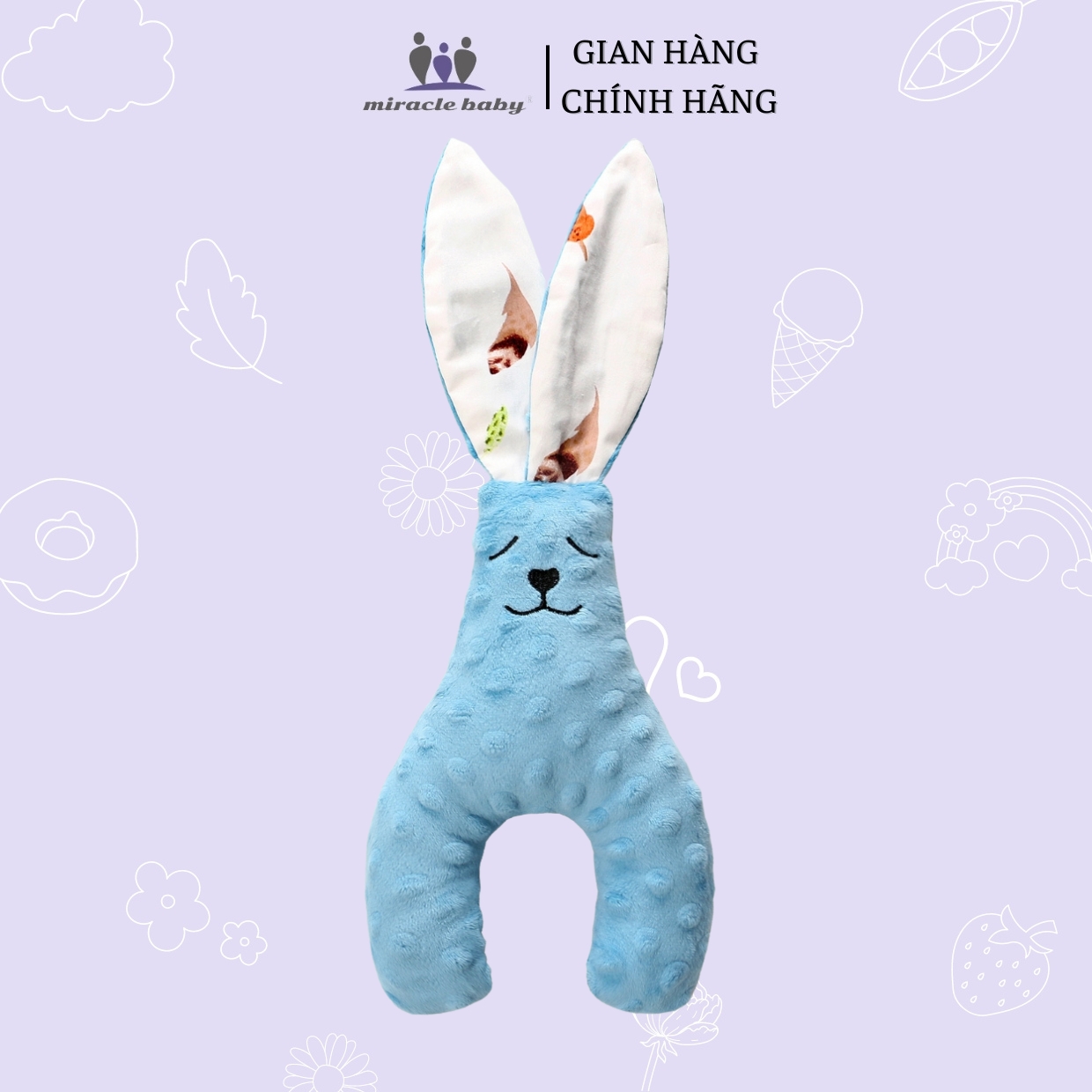 Gấu bông đồ chơi Miraclebaby dành cho bé tai thỏ có âm thanh vải mềm siêu đáng yêu