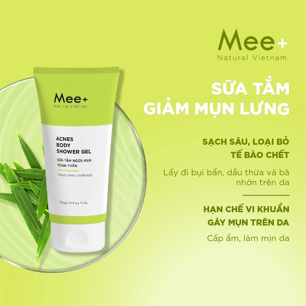 Sữa tắm sạch mụn body, mờ thâm, dưỡng trắng da Mee Natural Acne Body Shower Gel 335g