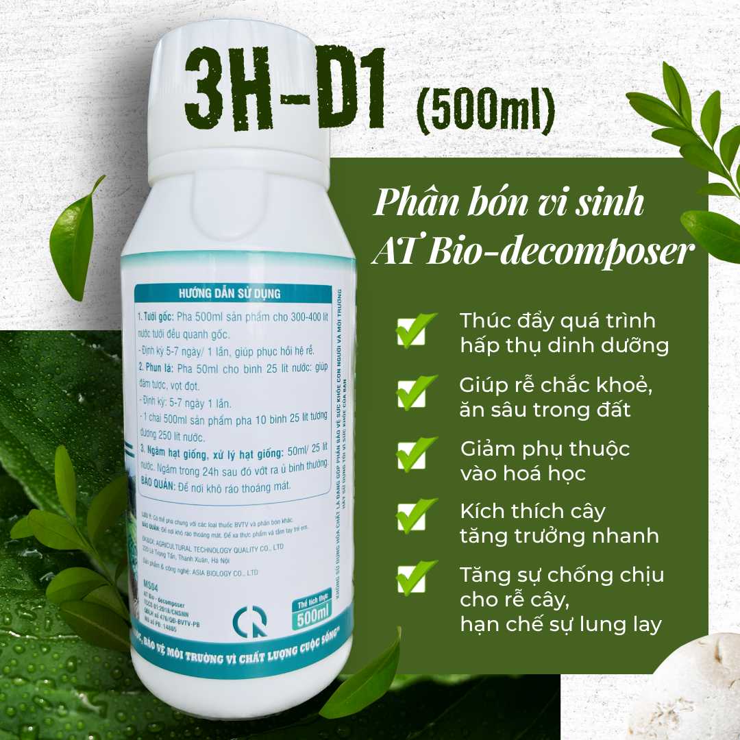 Phân bón vi sinh vật AT Bio-decomposer 3H-D1 - Kích rễ sinh học 500ml - CAY.CH.OM.010006