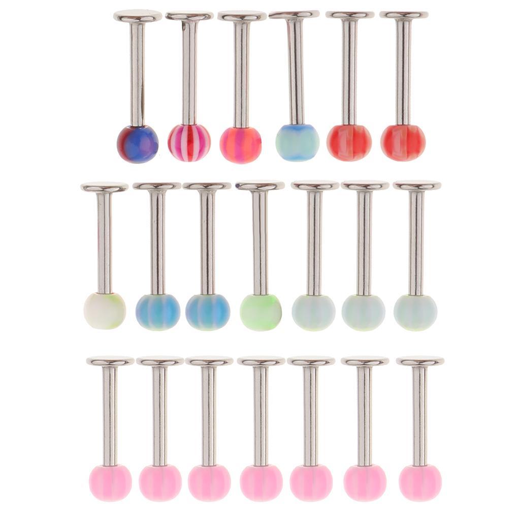 20pcs Stainless Steel 18g Labret Stud Nose Lip Rings Set Piercing Jewelry