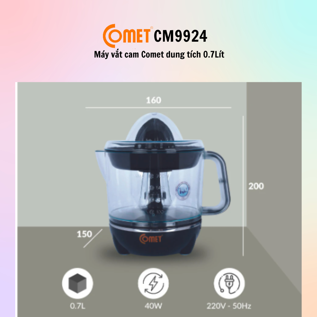 Máy vắt cam Comet CM9924 dung tích 0.7Lít - Hàng Chính Hãng - Bảo Hành 12 Tháng