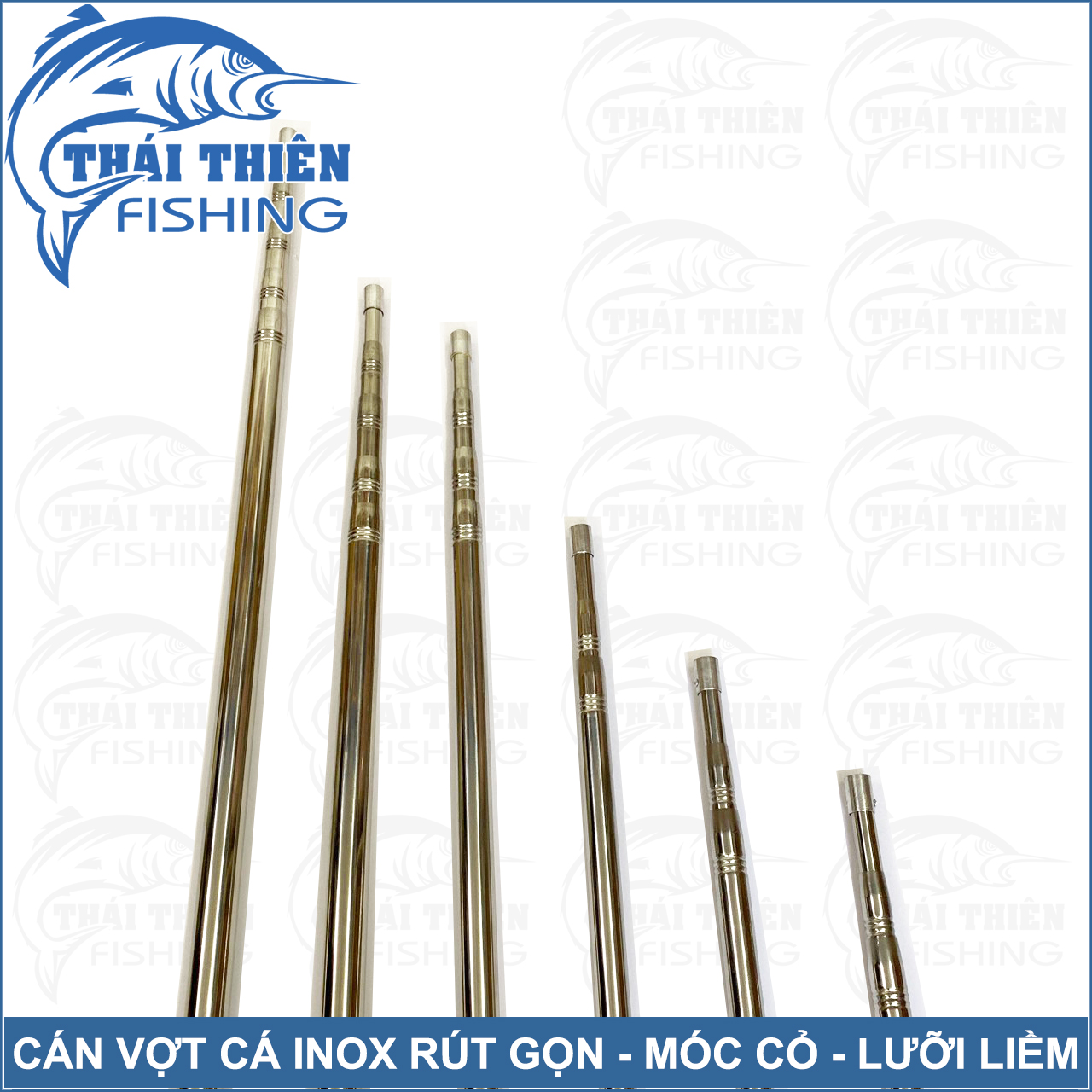 Cán vợt cá, cán gắn móc cỏ, cào lục bình Inox đầu ren trong 8ly dài 1m5 đến 6m có thể thu gọn