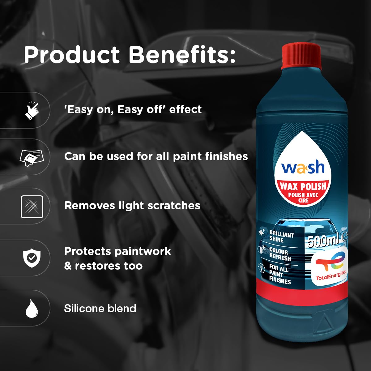 Sáp đánh bóng và bảo vệ sơn xe ô tô Total Energies TE-WP500 500ml - phục hồi sơn cũ, hiệu ứng lá sen trên sơn, tăng độ mịn cho mặt sơn