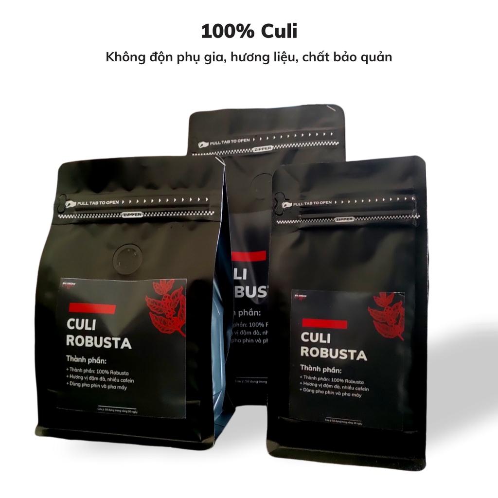 Cà phê nguyên chất CULI ROBUSTA 50g cafe rang xay nhiều cafein vị đắng và béo café pha phin - Big Dream Coffee