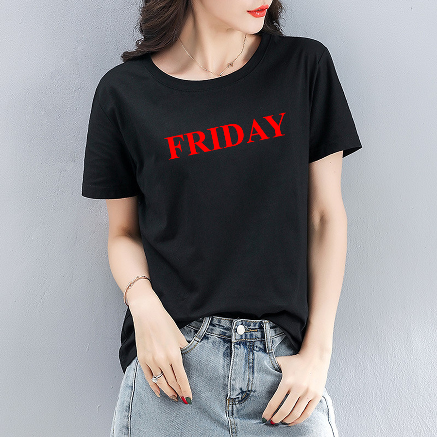 Áo Thun Nữ Màu Đen In Chữ FRIDAY Thứ 6