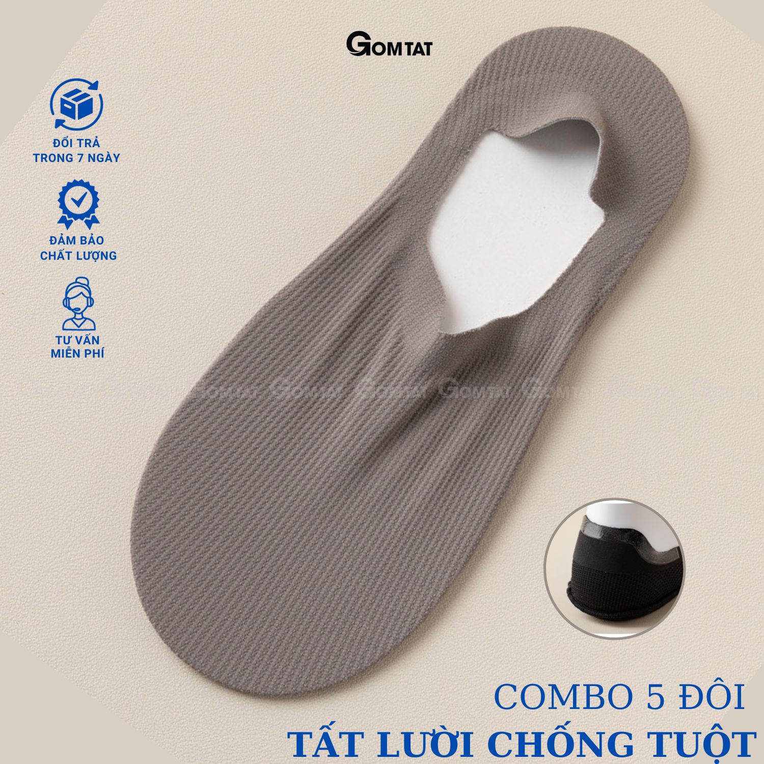 Combo 5 đôi tất lười nam có đệm silicon chống tuột gót, vớ nam đi giày lười chất liệu cotton khử mùi - HNA-OYU-1501-CB5