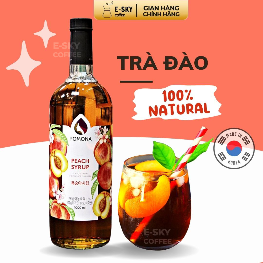 Siro Đào Pomona Peach Syrup Nguyên Liệu Pha Chế Hàn Quốc Chai Thủy Tinh 1 Lít