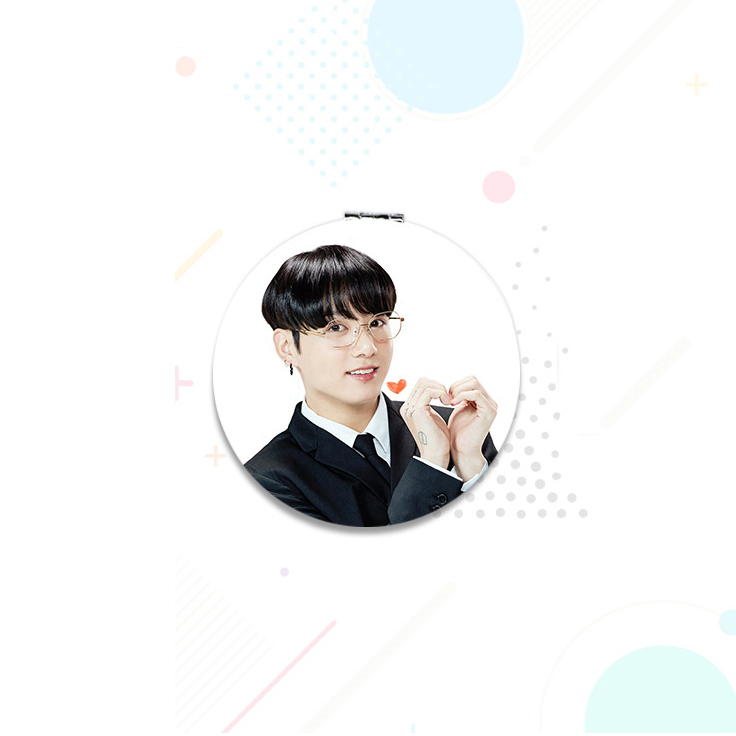 Gương Mini BTS in hình và chữ kí các thành viên gương tròn hai mặt