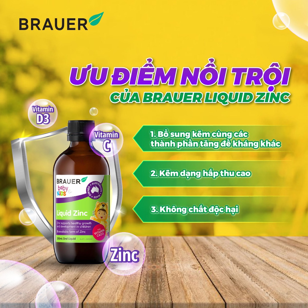 Kẽm giảm biếng ăn cho trẻ 1 - 13 tuổi Brauer Zinc Úc hỗ trợ trẻ ăn ngon, hấp thụ tốt, ngủ ngon, tăng sức đề kháng, phát triển tốt - OZ Slim Store