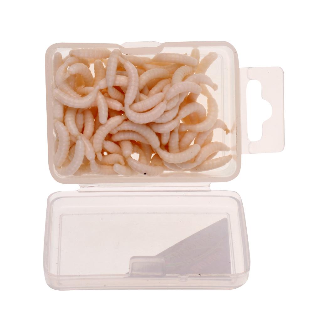 120Pcs/Box White Fishing Maggots Soft Worms Lure Strong Fishy Fishing Bait